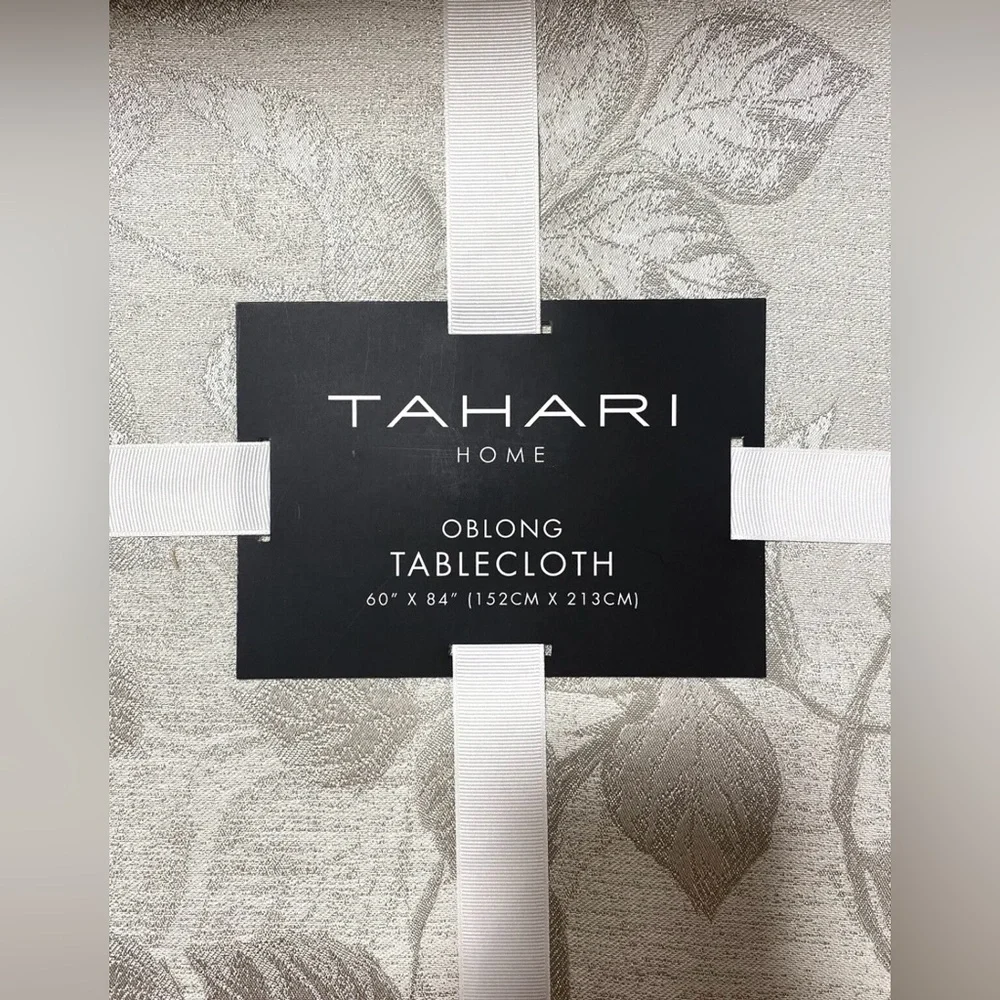 NEW TAHARI TABLECLOTH 60 X 84 LUXURY SATEEN W FALLING LEAVES MOTIF OBLONG 6 - 8